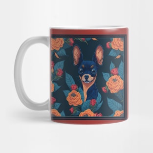 Dogs, Toy Terrier and flowers, dog, style vector (red flowers Toy Terrier 2 version) Mug